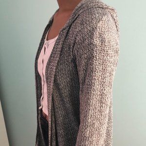 Grey Knit Open Cardigan with Hood